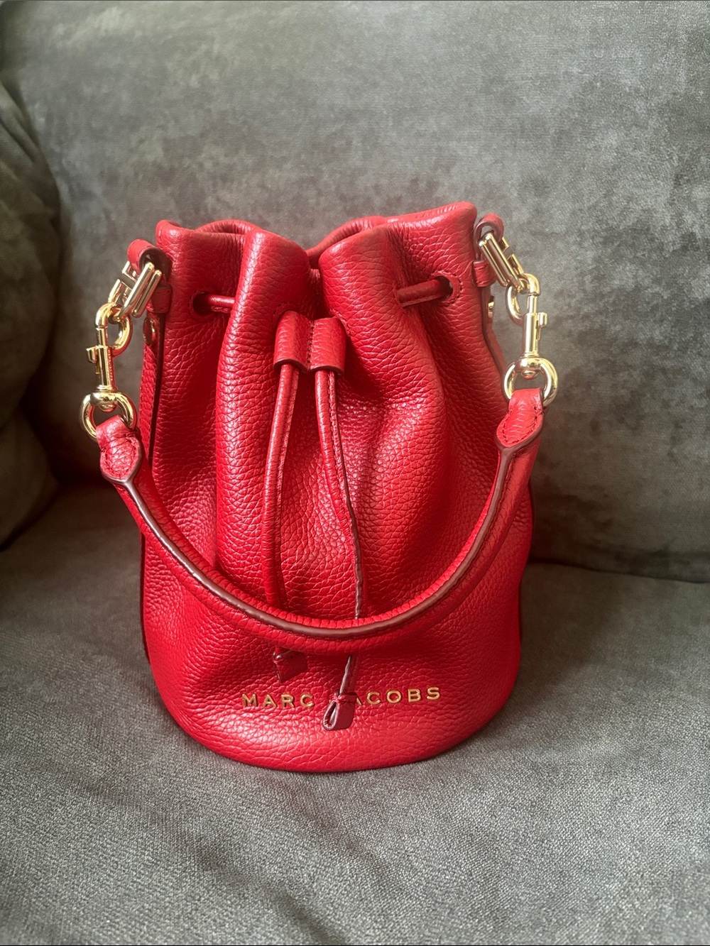 Marc Jacobs Red Pebbled Leather Mini Drawstring Bucket Bag